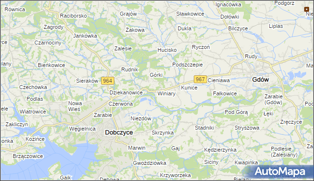 mapa Winiary gmina Gdów, Winiary gmina Gdów na mapie Targeo