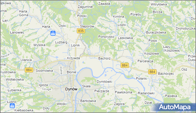 mapa Bachórz gmina Dynów, Bachórz gmina Dynów na mapie Targeo
