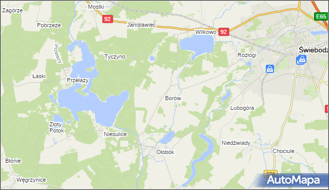 mapa Borów gmina Świebodzin, Borów gmina Świebodzin na mapie Targeo