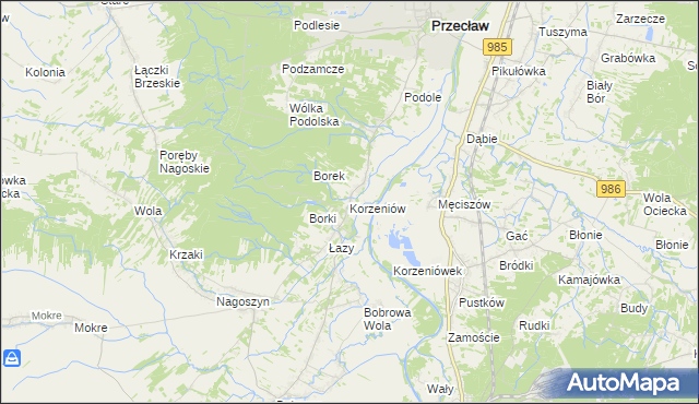 mapa Korzeniów gmina Żyraków, Korzeniów gmina Żyraków na mapie Targeo