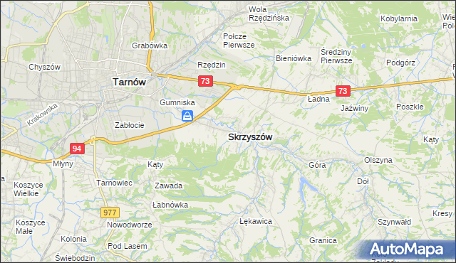 mapa Skrzyszów powiat tarnowski, Skrzyszów powiat tarnowski na mapie Targeo