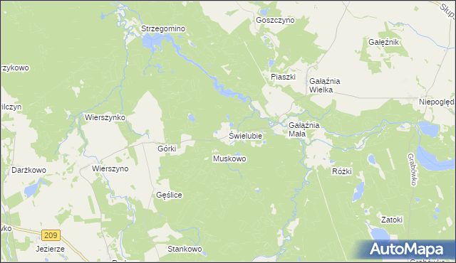 mapa Świelubie gmina Kołczygłowy, Świelubie gmina Kołczygłowy na mapie Targeo