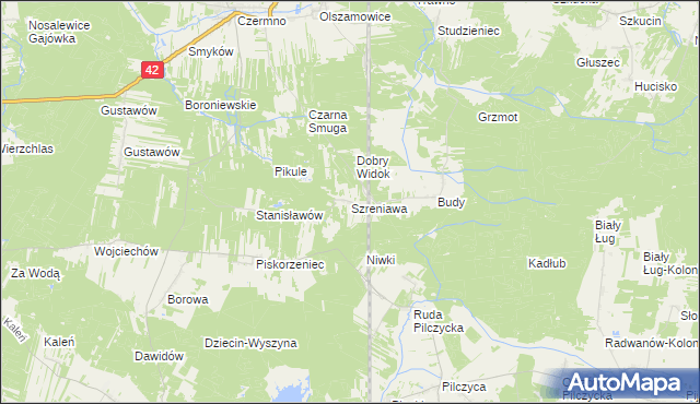 mapa Szreniawa gmina Fałków, Szreniawa gmina Fałków na mapie Targeo