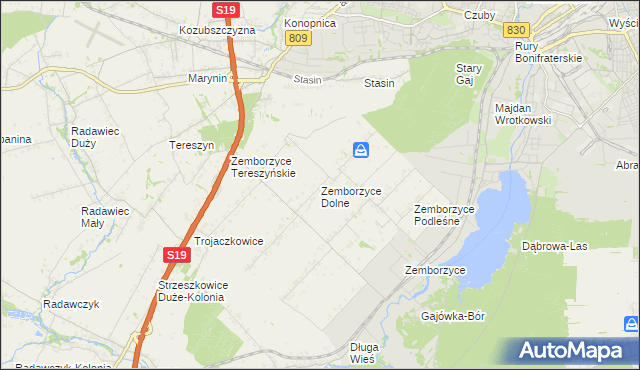 mapa Zemborzyce Dolne, Zemborzyce Dolne na mapie Targeo