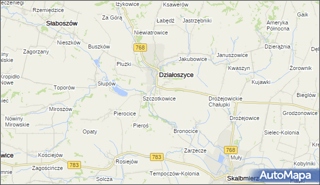 mapa Dziekanowice gmina Działoszyce, Dziekanowice gmina Działoszyce na mapie Targeo