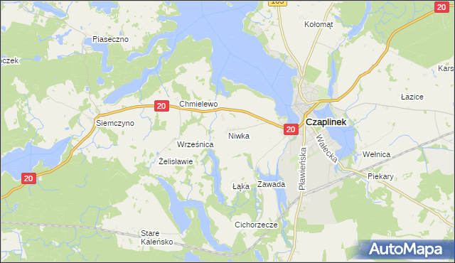 mapa Niwka gmina Czaplinek, Niwka gmina Czaplinek na mapie Targeo
