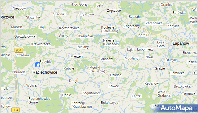 mapa Gruszów gmina Raciechowice, Gruszów gmina Raciechowice na mapie Targeo