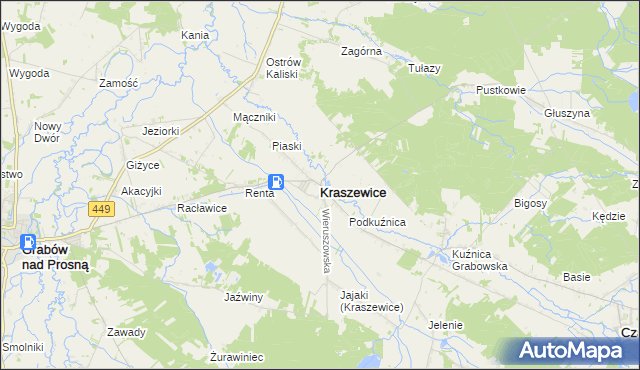 mapa Kraszewice powiat ostrzeszowski, Kraszewice powiat ostrzeszowski na mapie Targeo