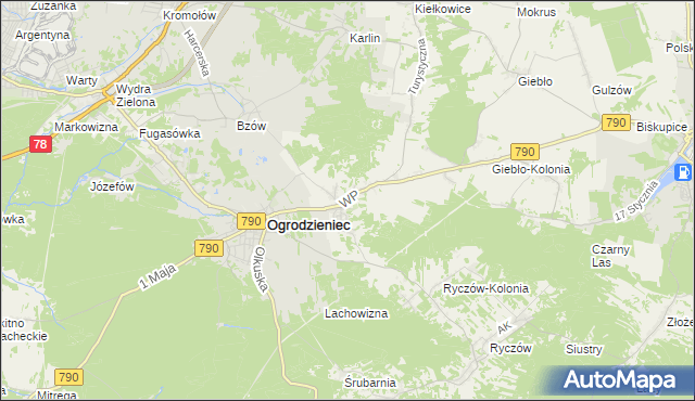 mapa Podzamcze gmina Ogrodzieniec, Podzamcze gmina Ogrodzieniec na mapie Targeo