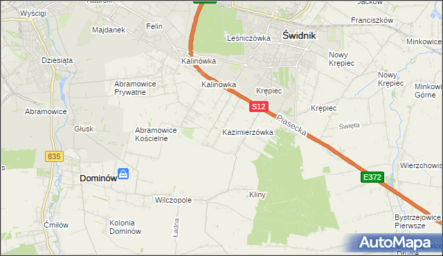 mapa Kazimierzówka gmina Głusk, Kazimierzówka gmina Głusk na mapie Targeo