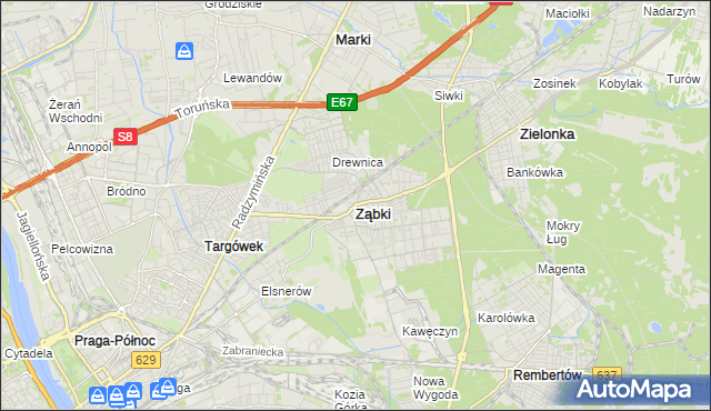mapa Ząbki powiat wołomiński, Ząbki powiat wołomiński na mapie Targeo