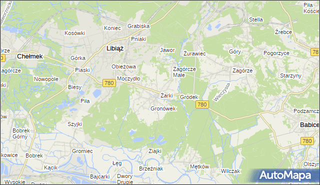 mapa Żarki gmina Libiąż, Żarki gmina Libiąż na mapie Targeo