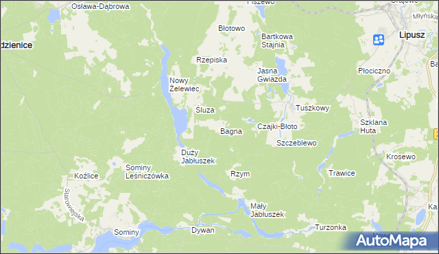 mapa Bagna gmina Lipusz, Bagna gmina Lipusz na mapie Targeo