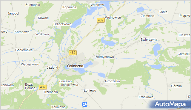 mapa Berdychowo gmina Osieczna, Berdychowo gmina Osieczna na mapie Targeo