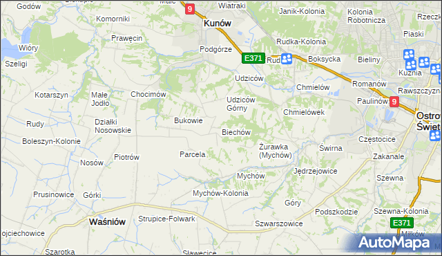 mapa Biechów gmina Kunów, Biechów gmina Kunów na mapie Targeo