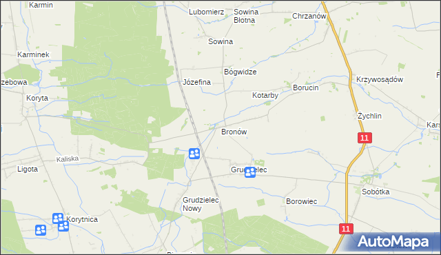 mapa Bronów gmina Pleszew, Bronów gmina Pleszew na mapie Targeo