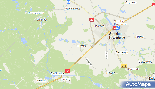 mapa Brzoza gmina Strzelce Krajeńskie, Brzoza gmina Strzelce Krajeńskie na mapie Targeo