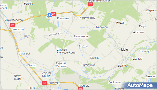 mapa Brzózki gmina Lipie, Brzózki gmina Lipie na mapie Targeo