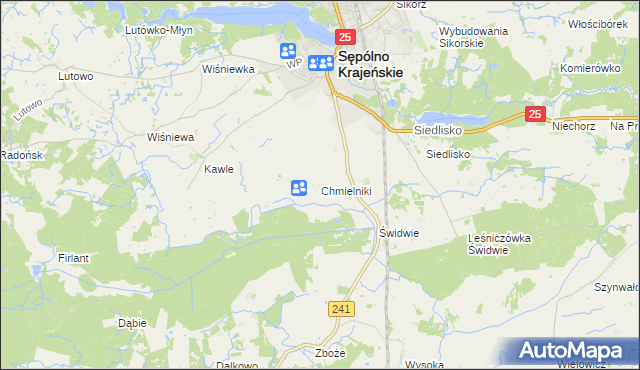 mapa Chmielniki gmina Sępólno Krajeńskie, Chmielniki gmina Sępólno Krajeńskie na mapie Targeo