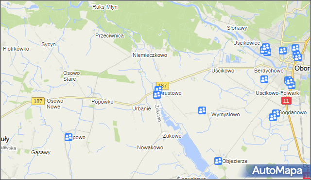 mapa Chrustowo gmina Oborniki, Chrustowo gmina Oborniki na mapie Targeo