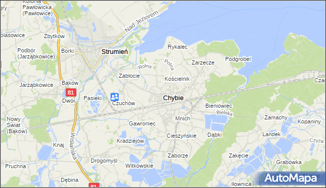 mapa Chybie, Chybie na mapie Targeo
