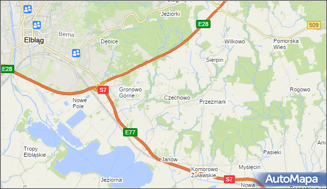 mapa Czechowo gmina Elbląg, Czechowo gmina Elbląg na mapie Targeo