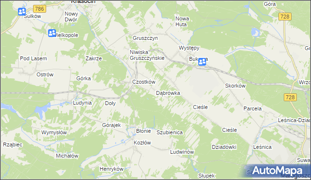 mapa Dąbrówka gmina Krasocin, Dąbrówka gmina Krasocin na mapie Targeo