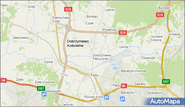 mapa Dobrzyniewo Fabryczne, Dobrzyniewo Fabryczne na mapie Targeo