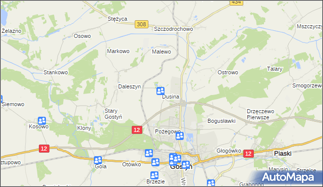 mapa Dusina gmina Gostyń, Dusina gmina Gostyń na mapie Targeo