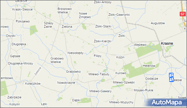 mapa Filipy gmina Krasne, Filipy gmina Krasne na mapie Targeo