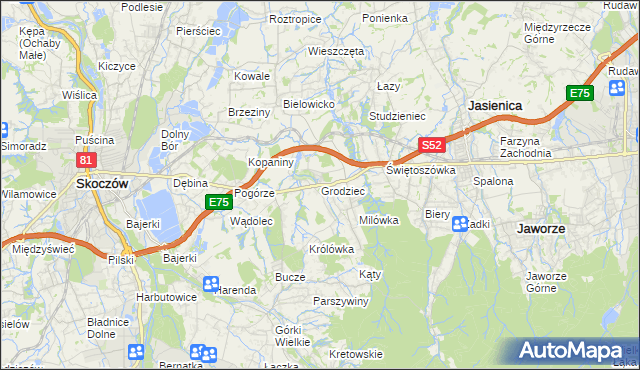 mapa Grodziec gmina Jasienica, Grodziec gmina Jasienica na mapie Targeo