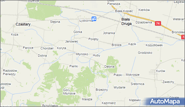 mapa Huby gmina Biała, Huby gmina Biała na mapie Targeo