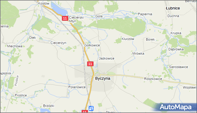 mapa Jaśkowice gmina Byczyna, Jaśkowice gmina Byczyna na mapie Targeo