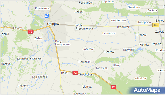 mapa Józefów gmina Poddębice, Józefów gmina Poddębice na mapie Targeo