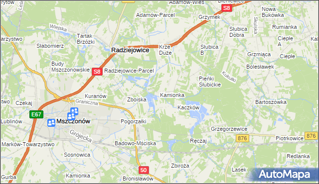mapa Kamionka gmina Radziejowice, Kamionka gmina Radziejowice na mapie Targeo