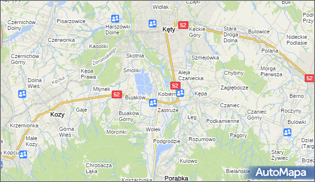 mapa Kobiernice, Kobiernice na mapie Targeo