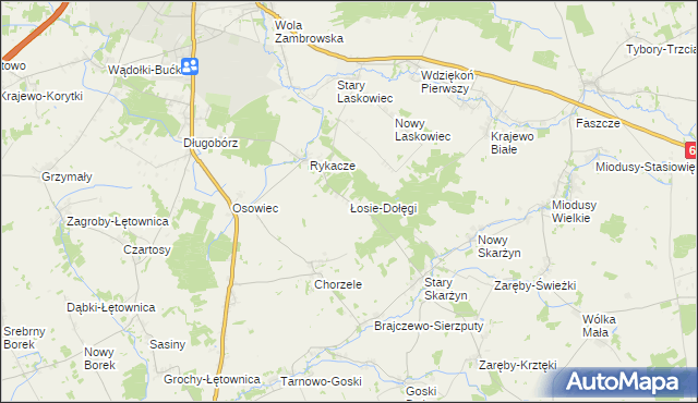 mapa Łosie-Dołęgi, Łosie-Dołęgi na mapie Targeo