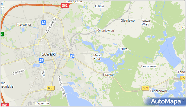 mapa Mała Huta gmina Suwałki, Mała Huta gmina Suwałki na mapie Targeo