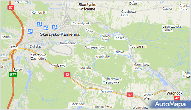 mapa Michałów gmina Skarżysko Kościelne, Michałów gmina Skarżysko Kościelne na mapie Targeo