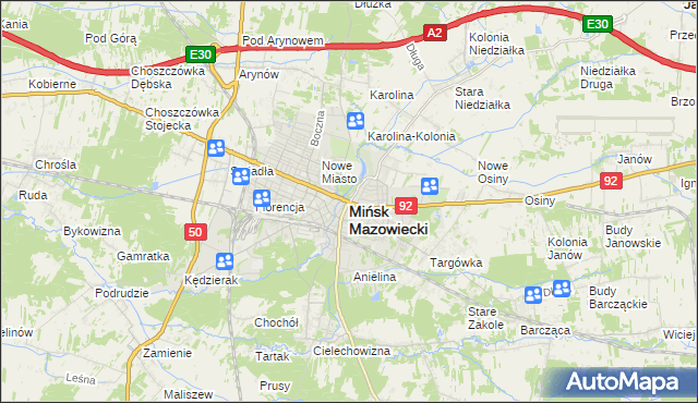 mapa Mińsk Mazowiecki, Mińsk Mazowiecki na mapie Targeo