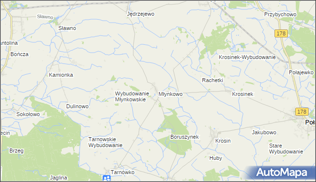 mapa Młynkowo gmina Połajewo, Młynkowo gmina Połajewo na mapie Targeo