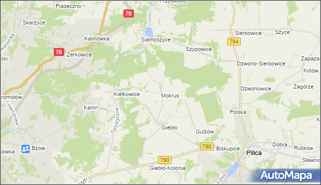 mapa Mokrus gmina Ogrodzieniec, Mokrus gmina Ogrodzieniec na mapie Targeo