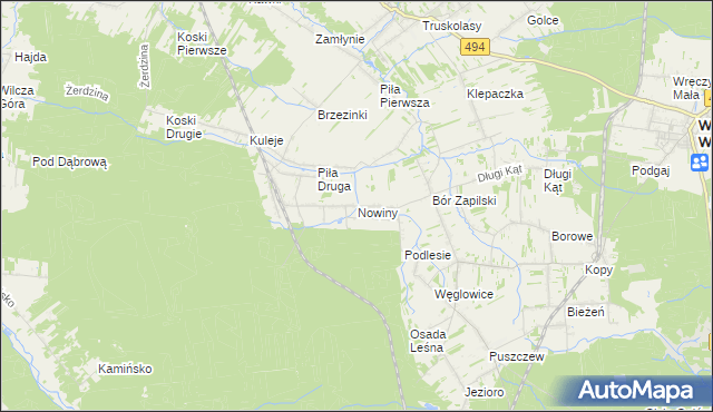 mapa Nowiny gmina Wręczyca Wielka, Nowiny gmina Wręczyca Wielka na mapie Targeo