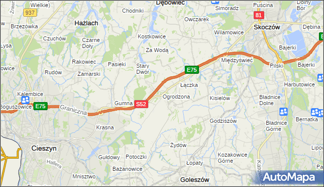 mapa Ogrodzona gmina Dębowiec, Ogrodzona gmina Dębowiec na mapie Targeo