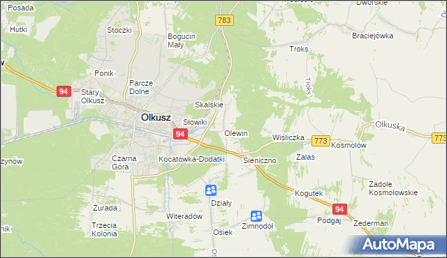 mapa Olewin gmina Olkusz, Olewin gmina Olkusz na mapie Targeo