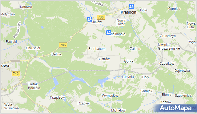 mapa Ostrów gmina Krasocin, Ostrów gmina Krasocin na mapie Targeo