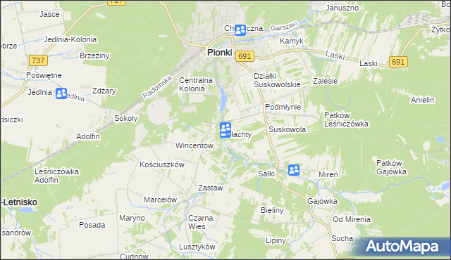 mapa Płachty gmina Pionki, Płachty gmina Pionki na mapie Targeo