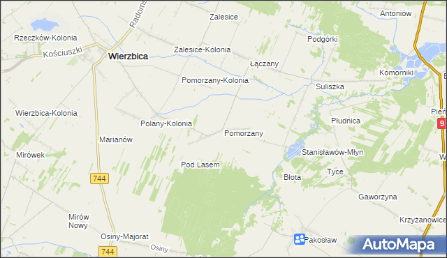 mapa Pomorzany gmina Wierzbica, Pomorzany gmina Wierzbica na mapie Targeo