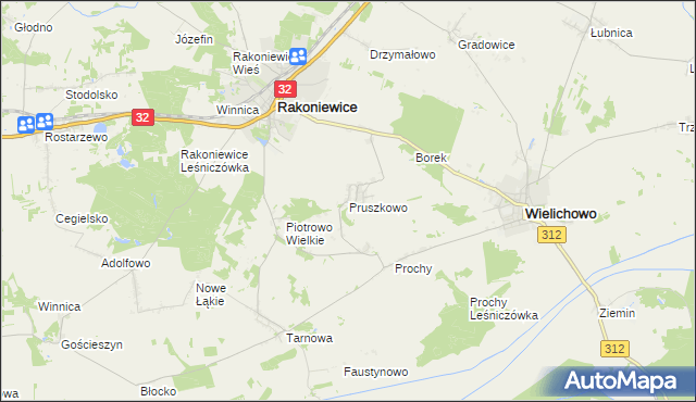 mapa Pruszkowo gmina Wielichowo, Pruszkowo gmina Wielichowo na mapie Targeo