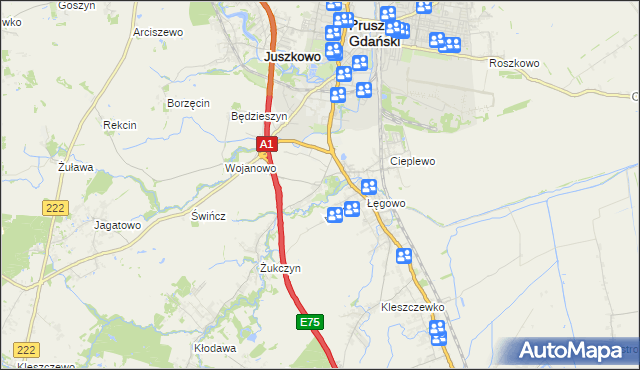 mapa Rusocin gmina Pruszcz Gdański, Rusocin gmina Pruszcz Gdański na mapie Targeo